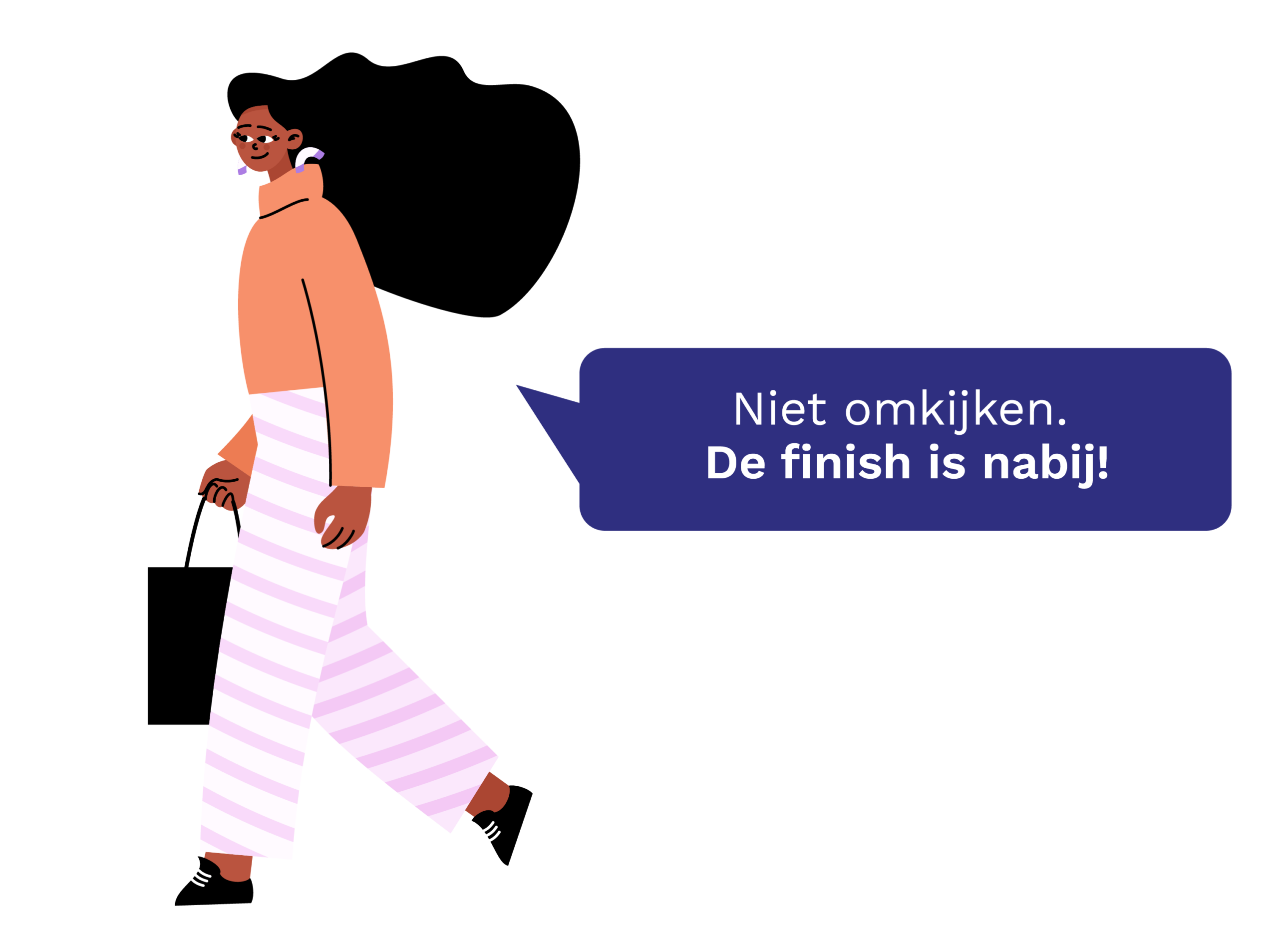 Voetganger die zegt: niet omkijken. De finish is nabij!